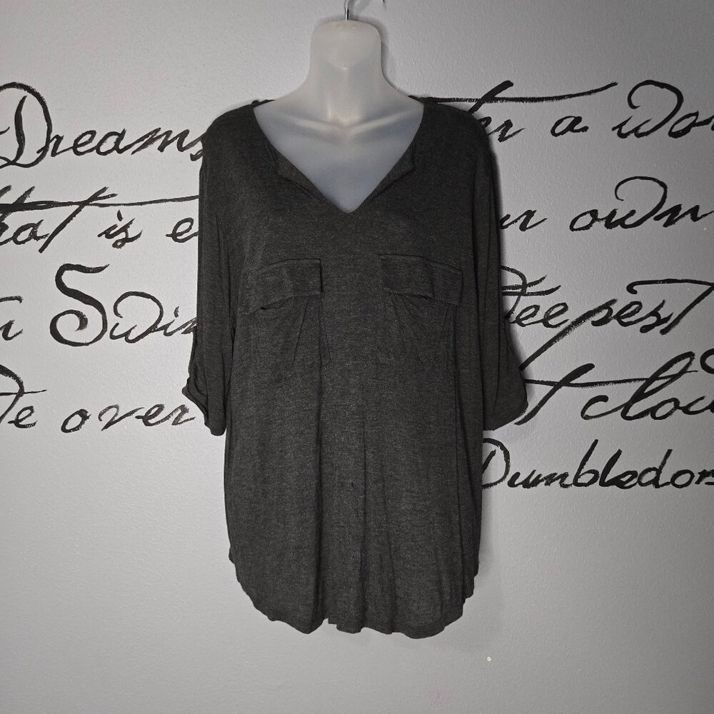 FAITH & JOY Charcoal Top Simple Business Casual Workwear, 1X